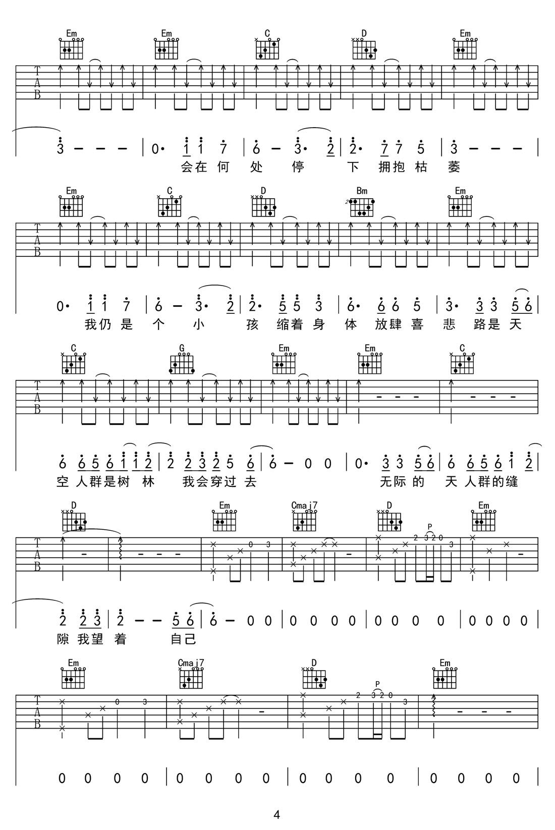 大小孩吉他谱4-张韶涵