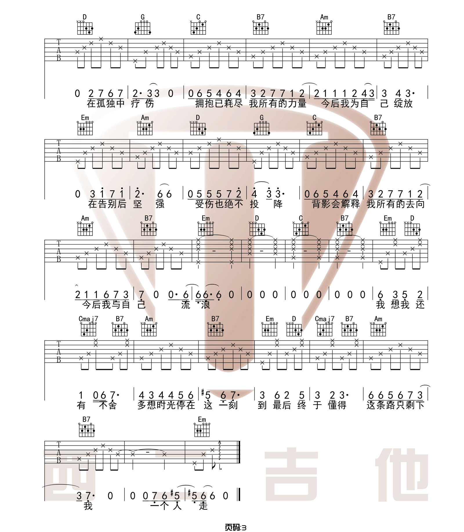 今后我与自己流浪吉他谱3-张碧晨